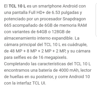 TCL 10L 6/64NO ENVIO LEER TODO