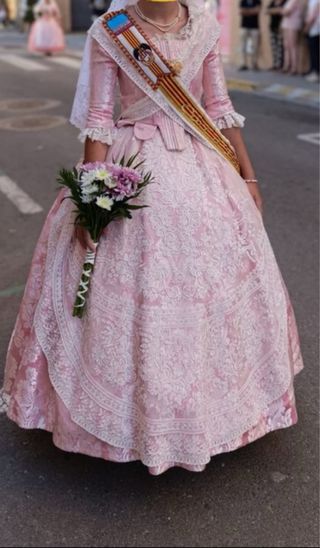 Traje de Fallera Niña Rosa Blanco talla 8/12 años