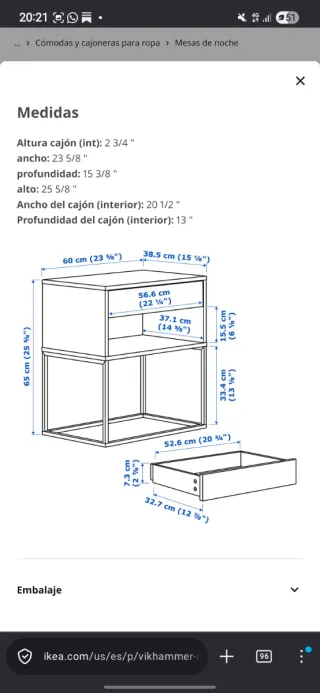 Mesa de noche Ikea VIKHAMER