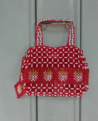 Borsetta bimba perline rosse e bianche