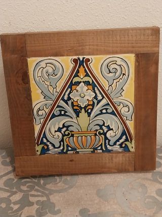 Cuadro Azulejo Antiguo Modernista Enmarcado