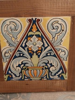 Cuadro Azulejo Antiguo Modernista Enmarcado
