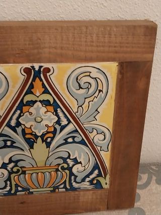 Cuadro Azulejo Antiguo Modernista Enmarcado