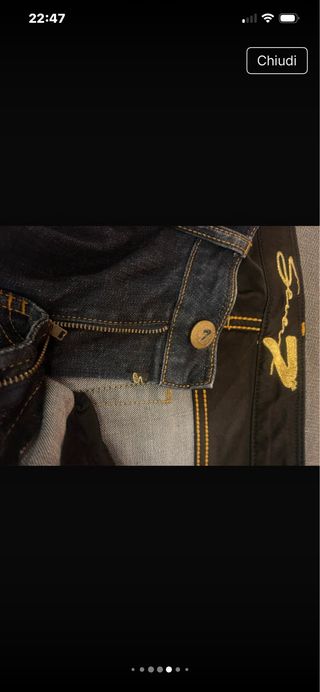 Jeans donna Seven blu ricamo sulle tasche oro