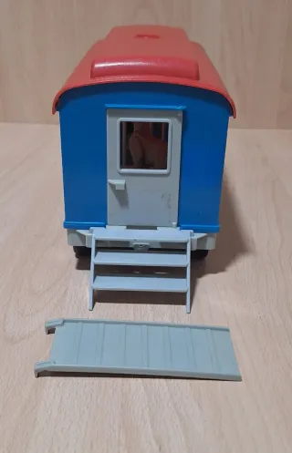 Playmobil vagón de tren azul y rojo