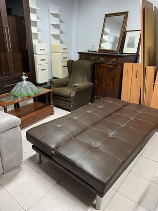 Divano letto in pelle sintetica marrone