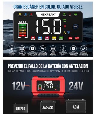 Cargador Batería Coche NEXPEAK NC215 15A