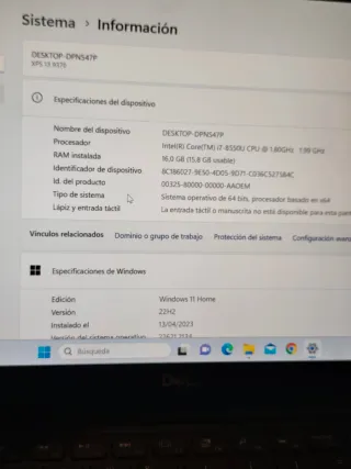 Portátil Dell XPS 9370 13" Core i7 16GB RAM