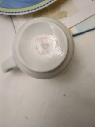 Juego té porcelana blanco y rojo