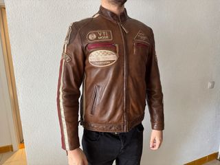 Chaqueta Cuero Moto Estilo Racing Hombre