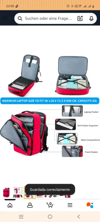 Mochila Della Gao Roja Nueva equipaje viaje avion