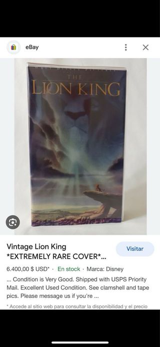 VHS El Rey León. The Lion King.