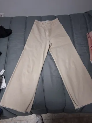 Pantalones Zara Beige Anchos