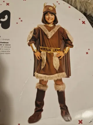Disfraz Vikinga Infantil 10/12 años y Casco cuerno