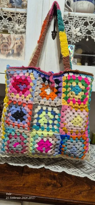 Borsa uncinetto granny squares fatta a mano