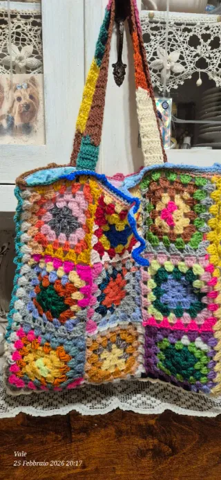Borsa uncinetto granny squares fatta a mano