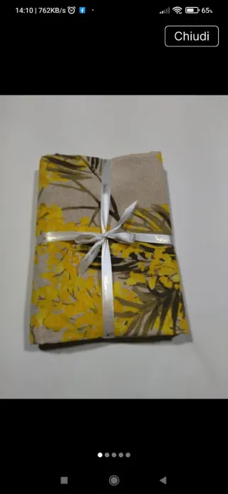 Set 2 Tovaglia con stampa mimosa. Panna e grigia