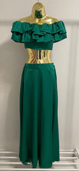Conjunto Top e Saia Cetim Verde