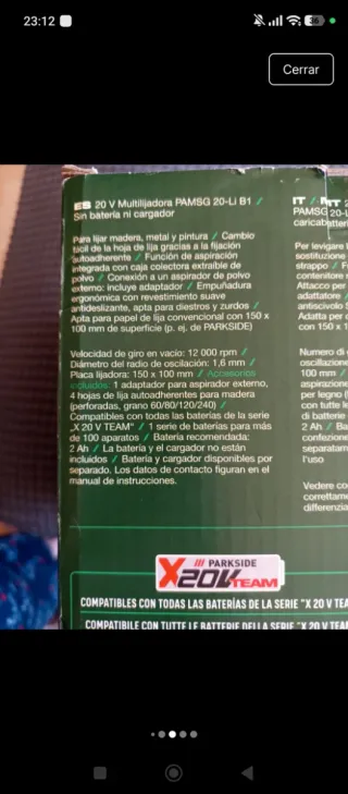 Lijadora Parkside 20V multifunción