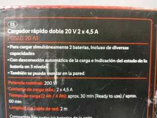 Cargador Doble Rápido Parkside 20V 4.5A