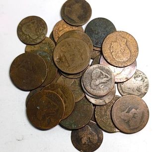 Lote 35 monedas antiguas cobre España - Gastadas