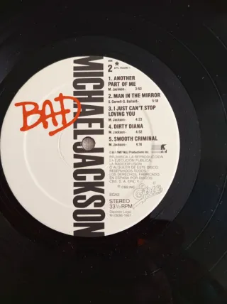 Vinilo Michael Jackson BAD 1987