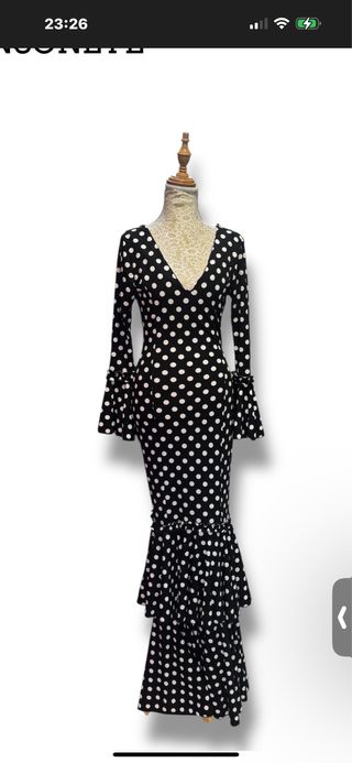 Vestido Flamenca Lunares Negro Blanco