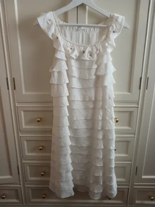 Vestido blanco volantes flores talla 40