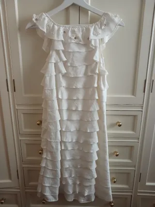 Vestido blanco volantes flores talla 40