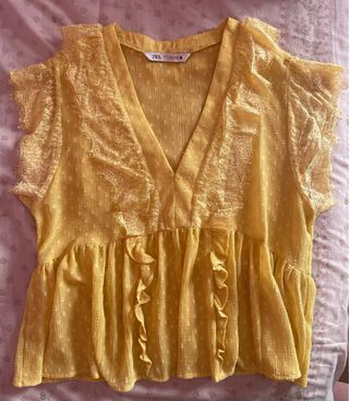 Blusa Zara Amarilla Manga Corta Talla S