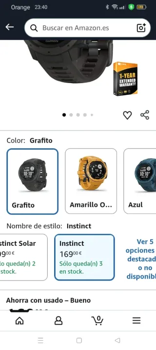 Reloj Garmin Instinct Solar Gris