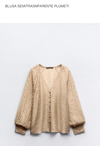 Camisa Zara plumeti beige Escotada  Nunca usada