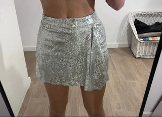 Falda fiesta lentejuelas plateadas