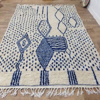 Alfombra Bereber Marroquí Beige y Azul