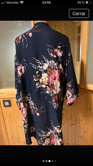 Cardigan floral azul y rosa talla única