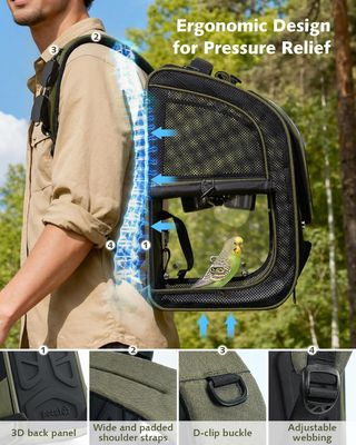 Mochila Transportadora para Pájaros Verde Oliva