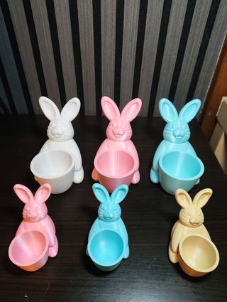Mini Coelhos Porta Ovos Plástico Coloridos