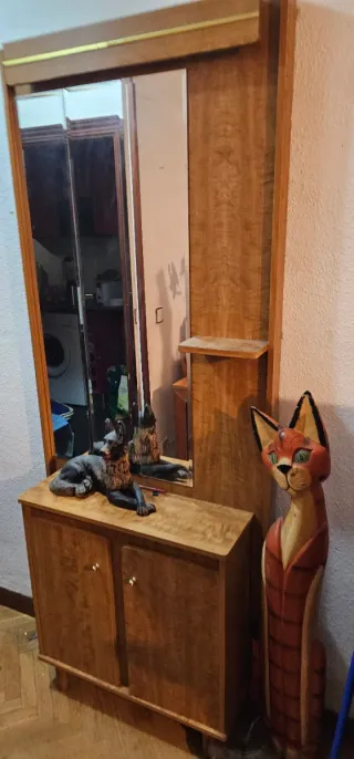 Mueble recibidor entrada madera y cristal