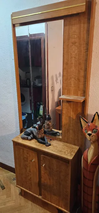 Mueble recibidor entrada madera y cristal