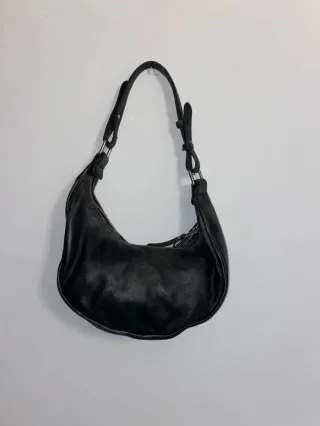 Bolso vintage cuero negro y gris