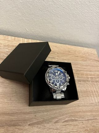 Reloj de Pulsera Plateado y Azul