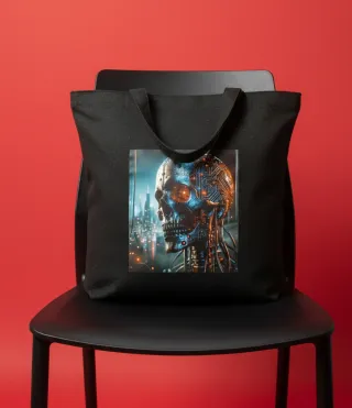 Borsa Tote Cyberpunk Teschio Nero