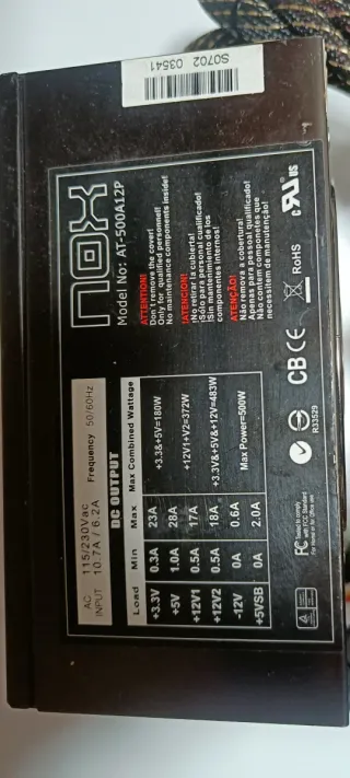 F. Alimentación PC NOX 500W (PCIe x6 ➕ PCIe x4)