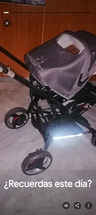 Carro de paseo gris con dibujo de conejo