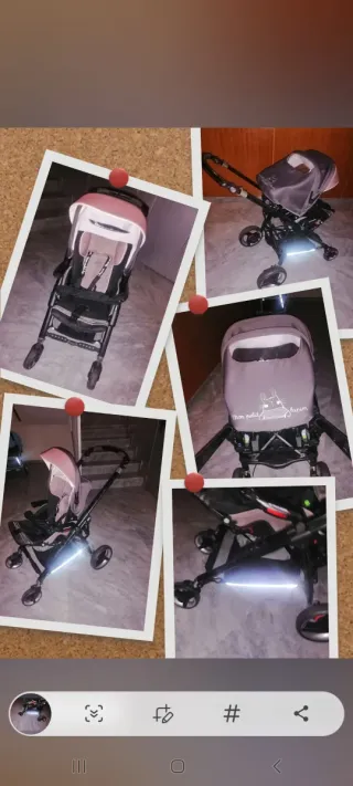 Carro de paseo gris con dibujo de conejo