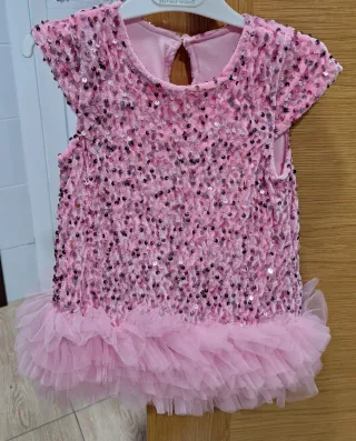 Vestido niña terciopelo y lentejuelas rosa tul
