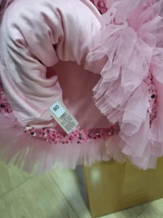 Vestido niña terciopelo y lentejuelas rosa tul