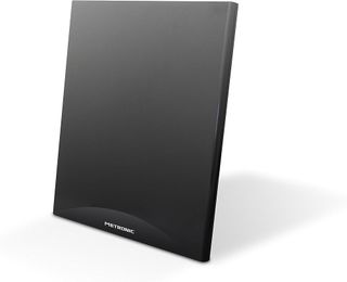 Metronic 416808 - Antenna TV TDT interna, per HDTV, UHD, 4K / DVB-T/DVB-T2 / UHF, Filtro 5G, riceve stazioni Radio Dab+, Gacia 92, extrapiatta, con piedistallo o montaggio a parete, Nero