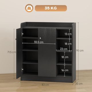 Zapatero di Ingresso con 4 Ripiani Aperti, Armadio Multiuso con 2 Ante e Ripiani Regolabili, Porta Scarpe Salvaspazio per 12 Paia, 83X30X90 Cm, Nero