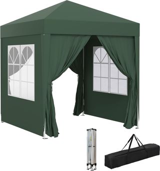Gazebo 2x2 M Pop-Up Impermeabile Con 4 Pareti Rimovibili, Gazebo Pieghevole in Metallo e Poliestere Con Borsa di Trasporto, Verde